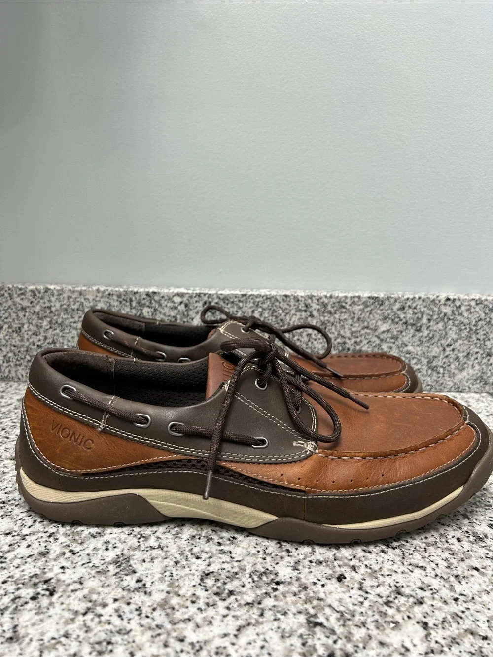 Vionic Mens Eddy Orthotic Leather Casual Moc Toe Boat Shoes Loafers